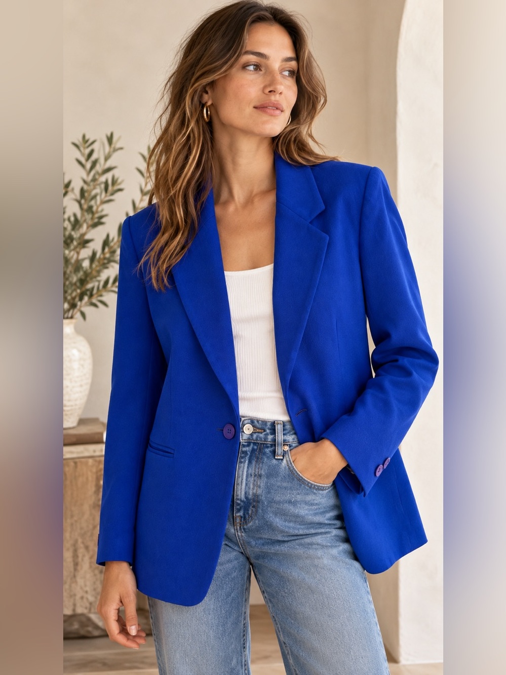 Vintage Rena Rowan Saville Blazer Women Size 12 Cobalt Blue 100% Wool Made USA